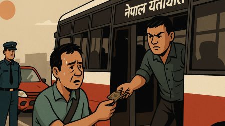 मध्यदिनमा ट्राफिक प्रहरीले खलासीसँग पैसा मागेपछि...