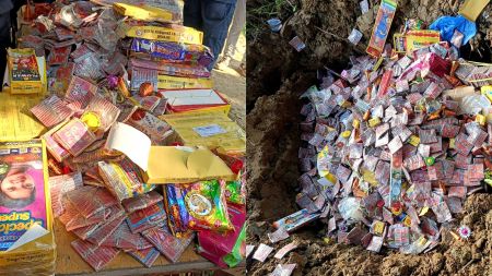 पर्सा प्रहरीले १२ लाख रुपैयाँ बराबरका अवैध पटाका नष्ट गर्‍यो!